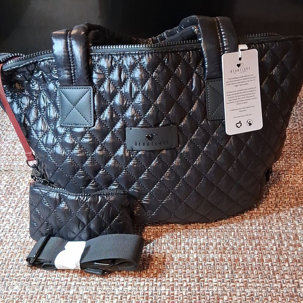 Heartlove Black Quilted Tote Bag By Charo New With Tags